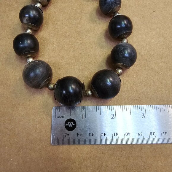 Vintage Chunky Dark Wood & Metal Bead Necklace - Picture 8 of 8